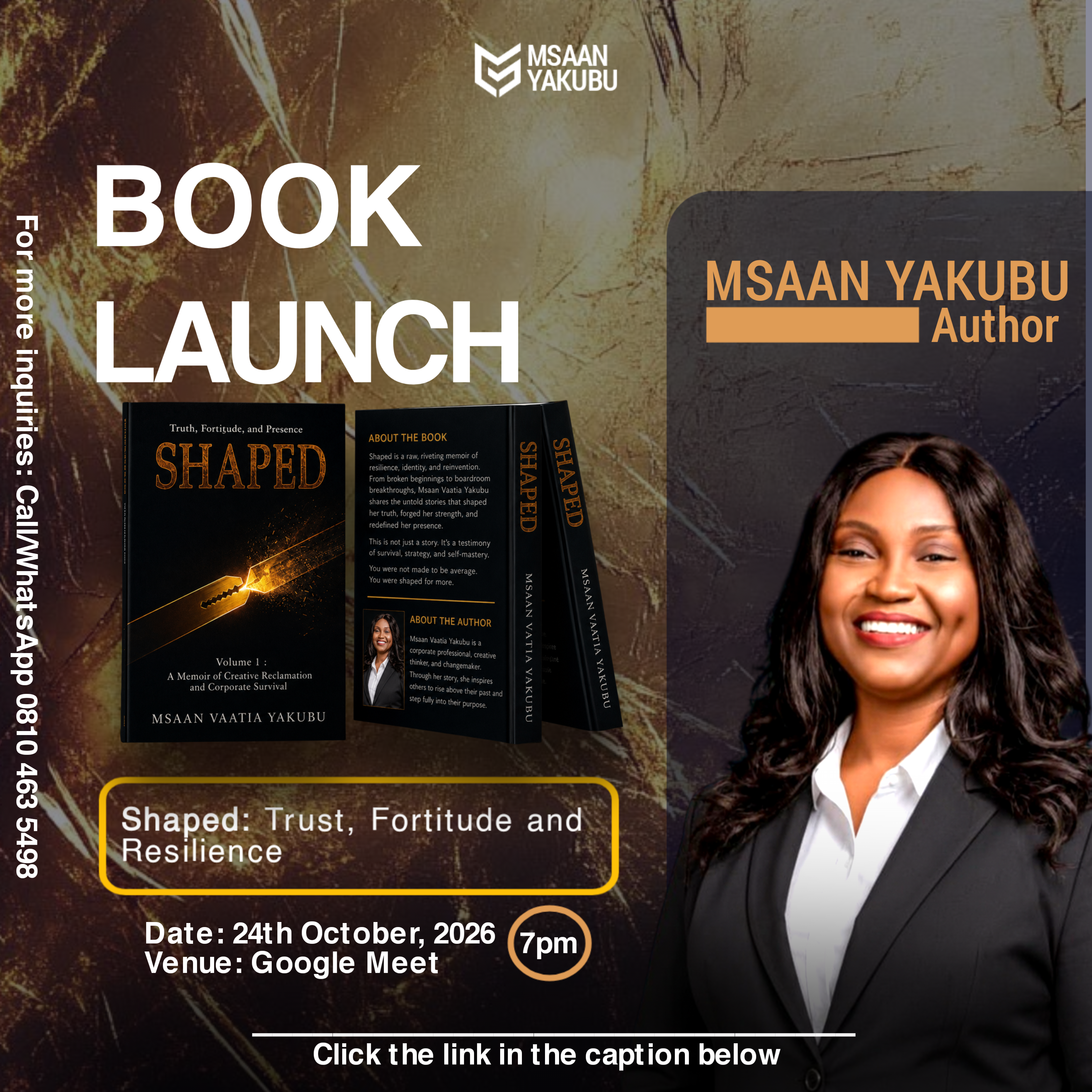 Flyer for the Shaped book launch on 24 October